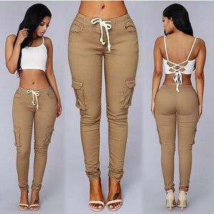 Plus Size High ElasticWaist pants Women Autumn Casual Skinny Pencil Pant female  Drawstring Spring Army green Trousers S-4XL