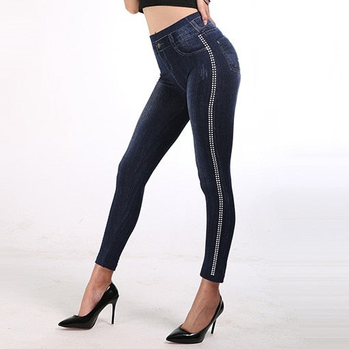 TCJULY Knitted Streetwear Seamless Jeans Leggings Fashion Side Dot Printed High Waist Pencil Pants Stretch Push Up Ladies Legins