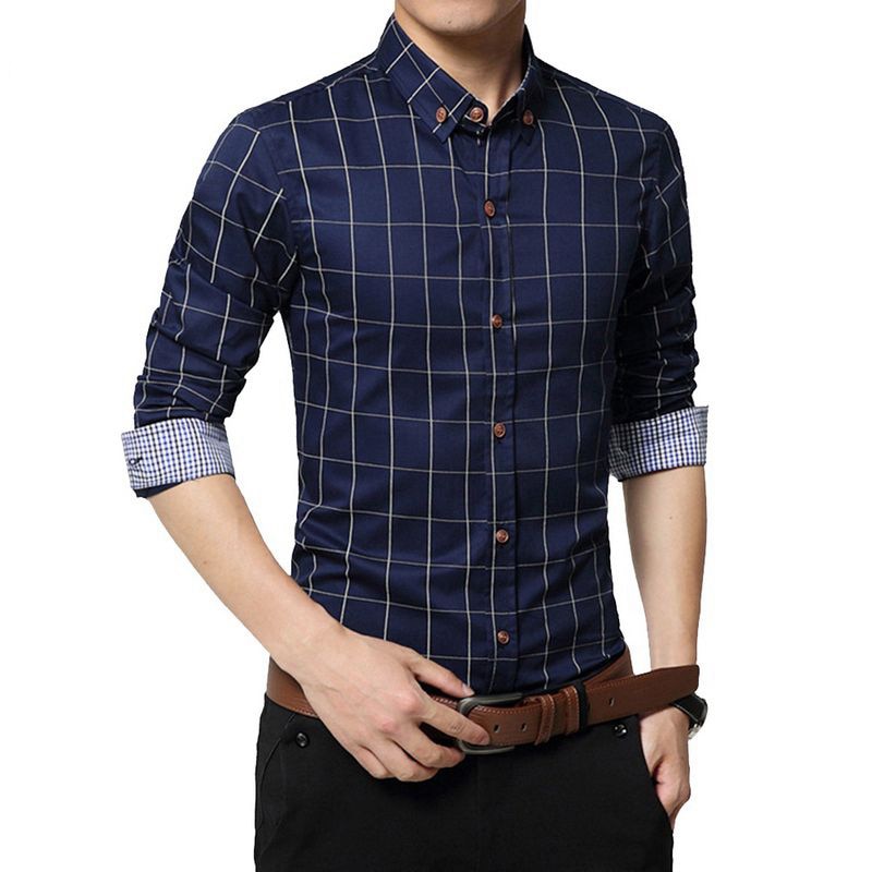 CYSINCOS New Autumn Fashion Brand Men Clothe Slim  Men Long Sleeve Shirt Men Plaid Cotton Casual Men Shirt Social Plus Size 5XL