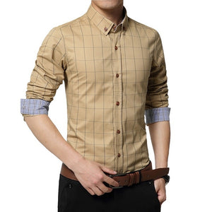 CYSINCOS New Autumn Fashion Brand Men Clothe Slim  Men Long Sleeve Shirt Men Plaid Cotton Casual Men Shirt Social Plus Size 5XL