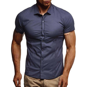 Men Pure Color Button  Splicing Pattern Casual   Lapel  Short Sleeve Shirt Formal Business Casual Turn down collar Solid Shirts