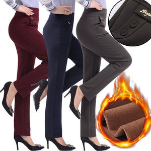 Women Winter Warm Velvet Thick Trousers With High Waist Elastic Middle aged Mother Stretch Straight Pants Plus Size 5XL