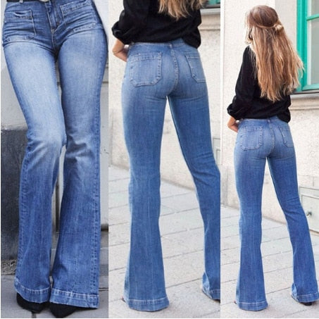 2019 Winter Flare Jeans High Waist Wash Denim Wide Leg Pants For Women Trousers Plus Size Bell Bottom Pants Skinny Joggers Women
