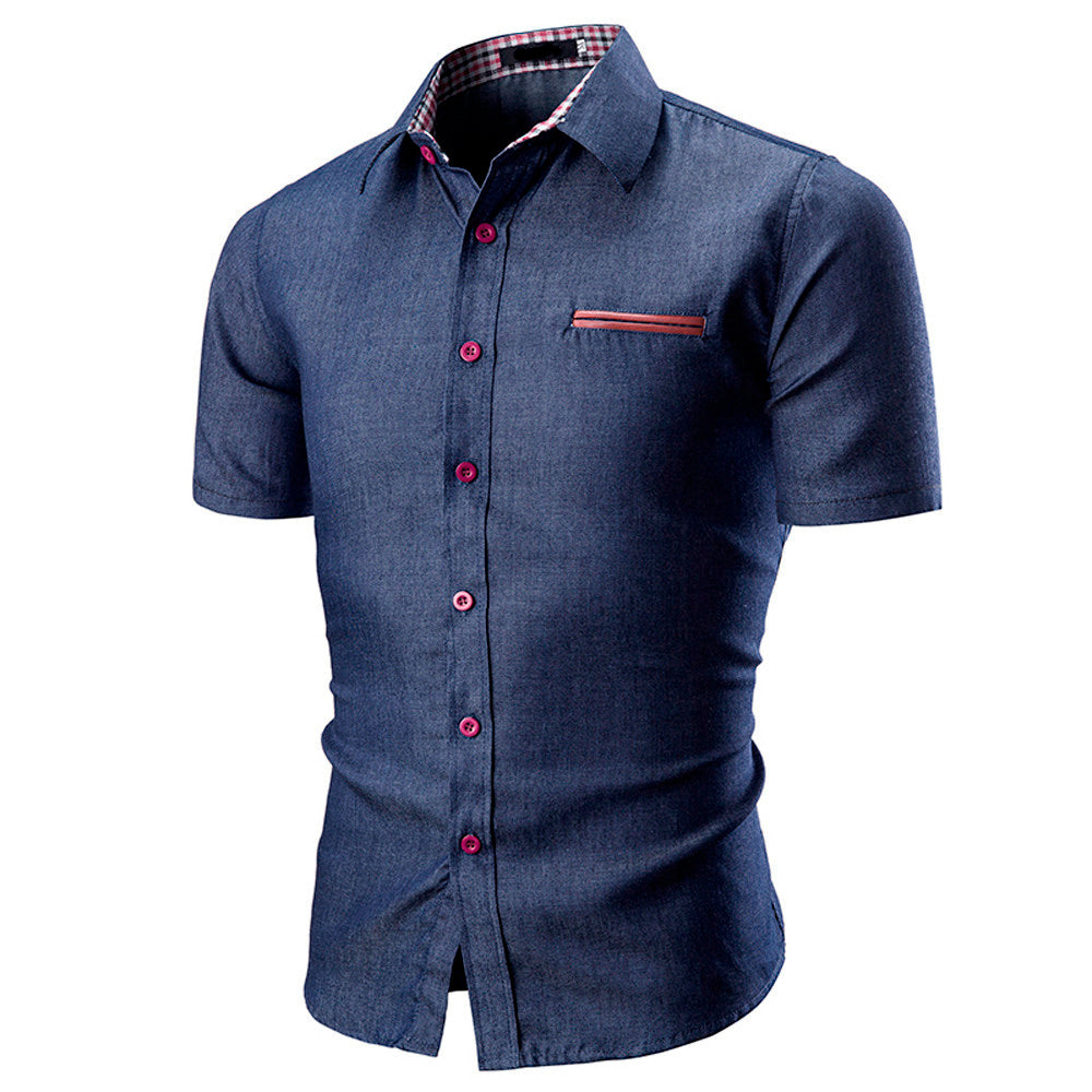 Men Shirt Fashion Solid Color Male Casual Short Sleeve Shirt Men's Slim Shirt Top Blouse Casual Collar Male Blouse