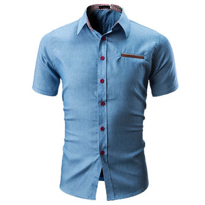 Men Shirt Fashion Solid Color Male Casual Short Sleeve Shirt Men's Slim Shirt Top Blouse Casual Collar Male Blouse