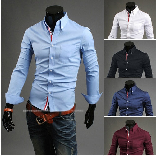 free shipping men's shirts plus size M-XXXL New Arrival Slim fit stylish Dress long Sleeve Shirts hot selling