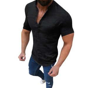 Men's Casual Blouse Cotton Linen shirt Loose Tops Short Sleeve Tee Shirt S-2XL Spring Autumn Summer Casual Handsome Men Shirt