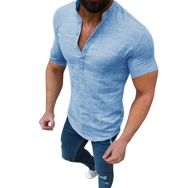 Men's Casual Blouse Cotton Linen shirt Loose Tops Short Sleeve Tee Shirt S-2XL Spring Autumn Summer Casual Handsome Men Shirt