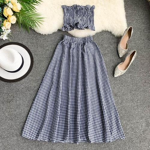 2019 new fashion women's two piece set Short eared umbilical stretch tube top + high waist skirt two-piece suit